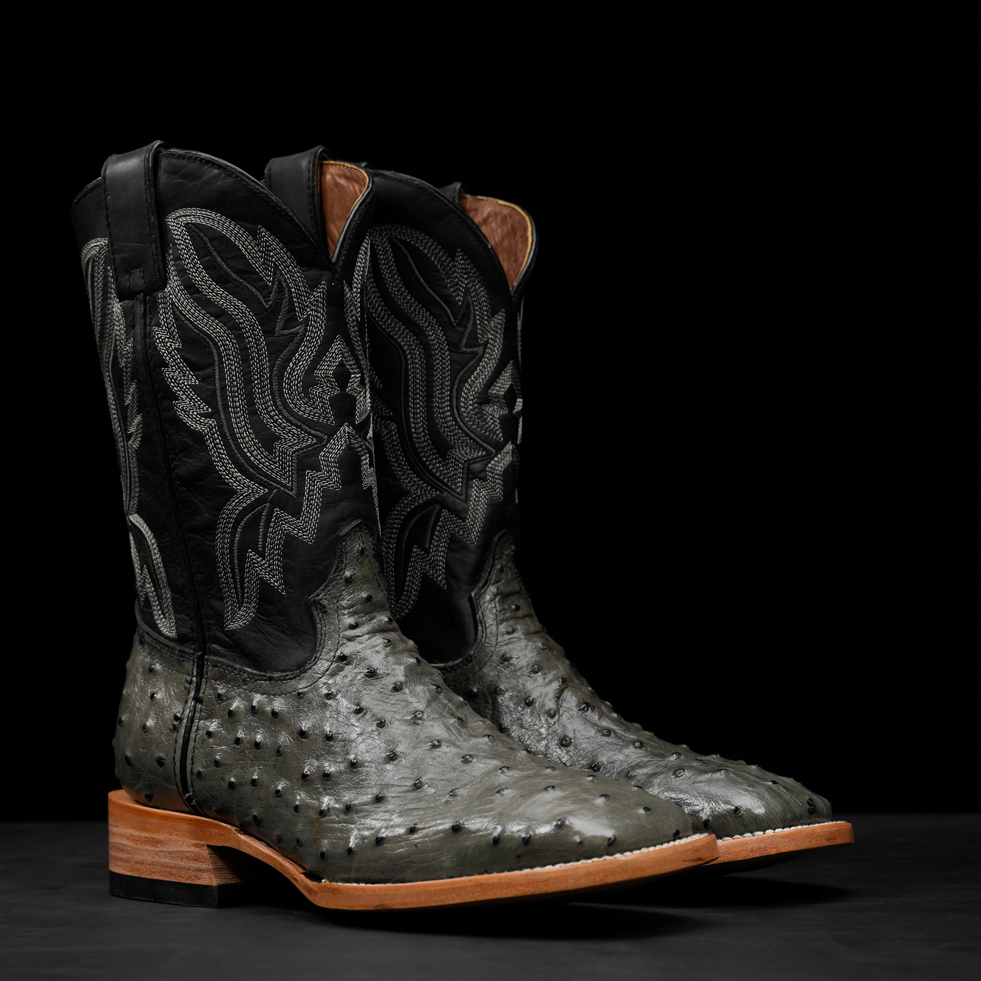 AUTHENTIC Gray Ostrich – Square Toe - Alfa Western WearAlfa