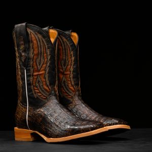 AUTHENTIC Rustic Brown Caiman Hornback – Square Toe