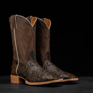 Tan Safari "Skull & Roses" Hand Tooled – Square Toe