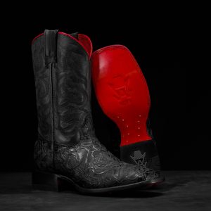 Black "Skull & Roses" Hand Tooled – Square Toe