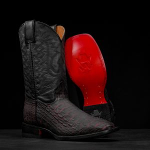 Matte Black Cherry Caiman Horn Back - Square Toe