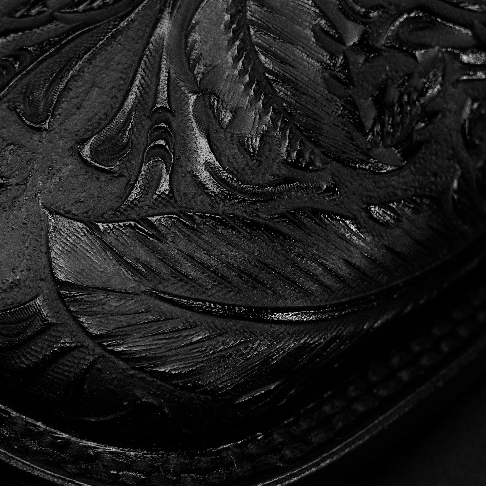 "Feathers" Black Hand Tooled – Square Toe - Image 5