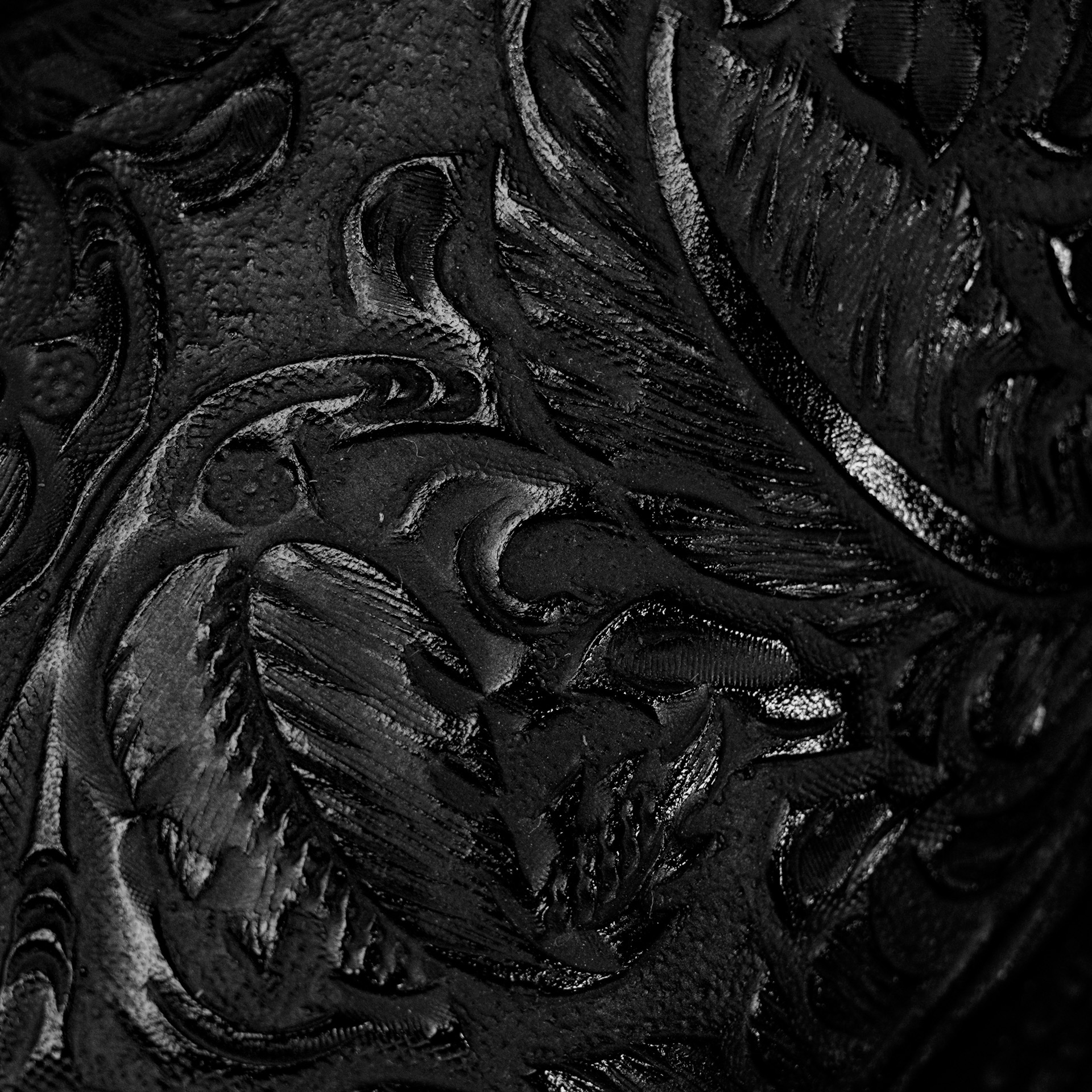 "Feathers" Black Hand Tooled – Square Toe - Image 6