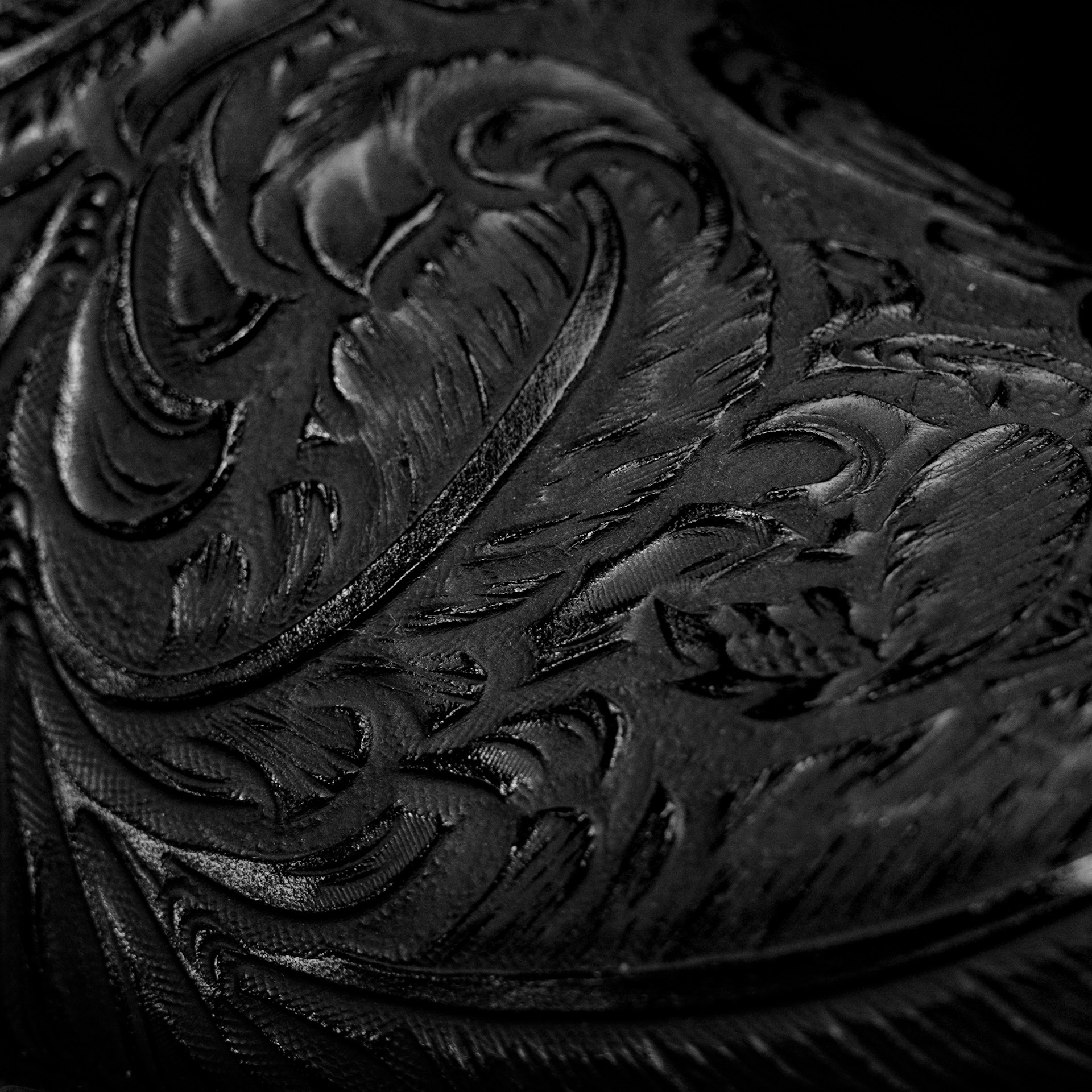 "Feathers" Black Hand Tooled – Square Toe - Image 4