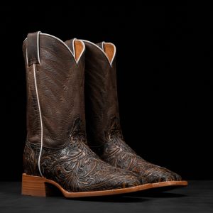 "Feathers" Tan Safari Hand Tooled – Square Toe