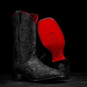 "Feathers" Black Hand Tooled – Square Toe