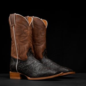 "Feathers" Chocolate Brown Hand Tooled – Square Toe