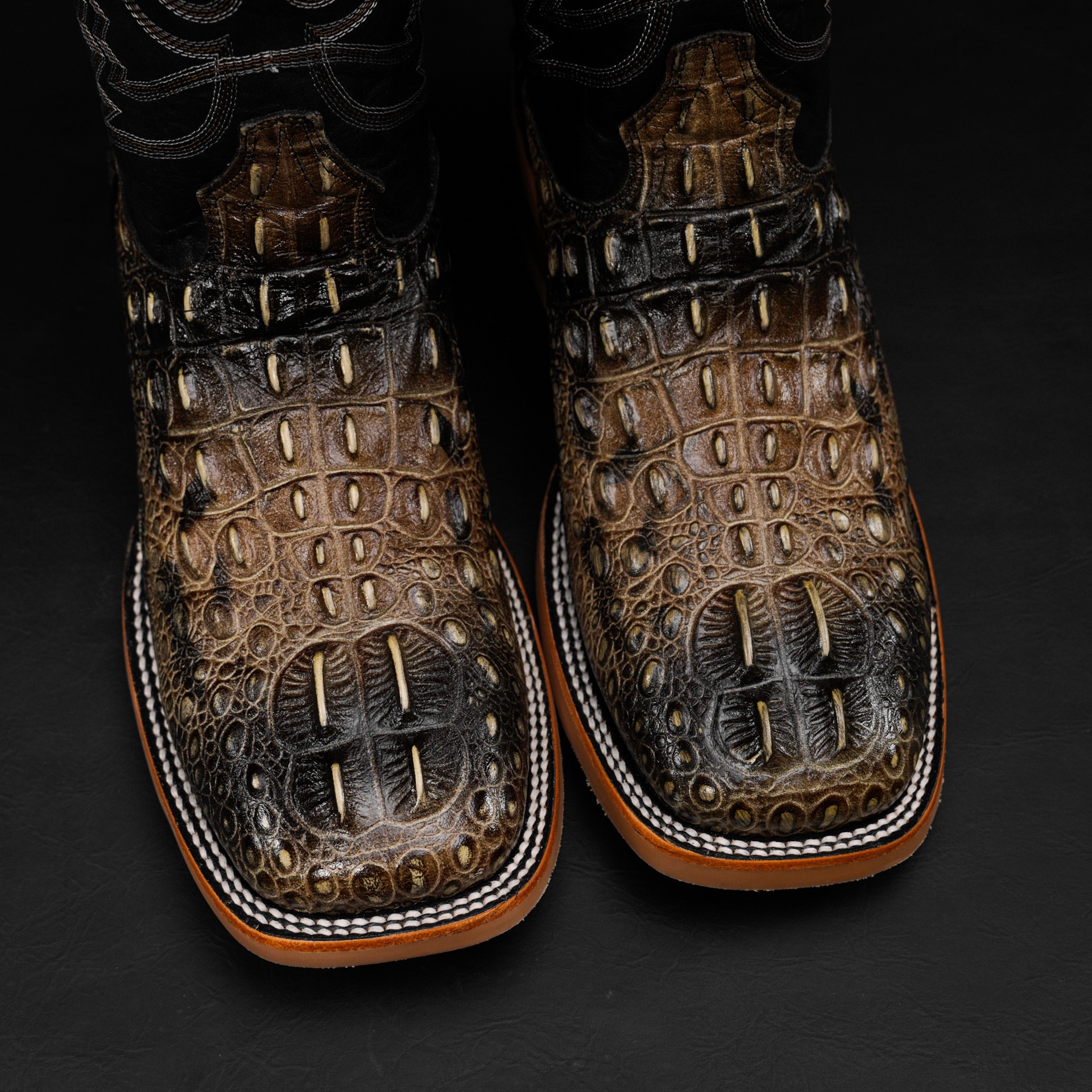 Rustic Bone Caiman Neck - Square Toe - Image 3