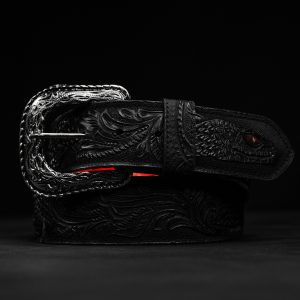 "Viper" Matte Black Hand Tooled Belt