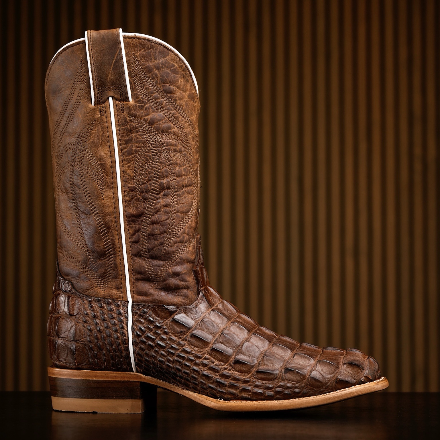 Brown American Alligator Hornback - Round Toe - Alfa Western