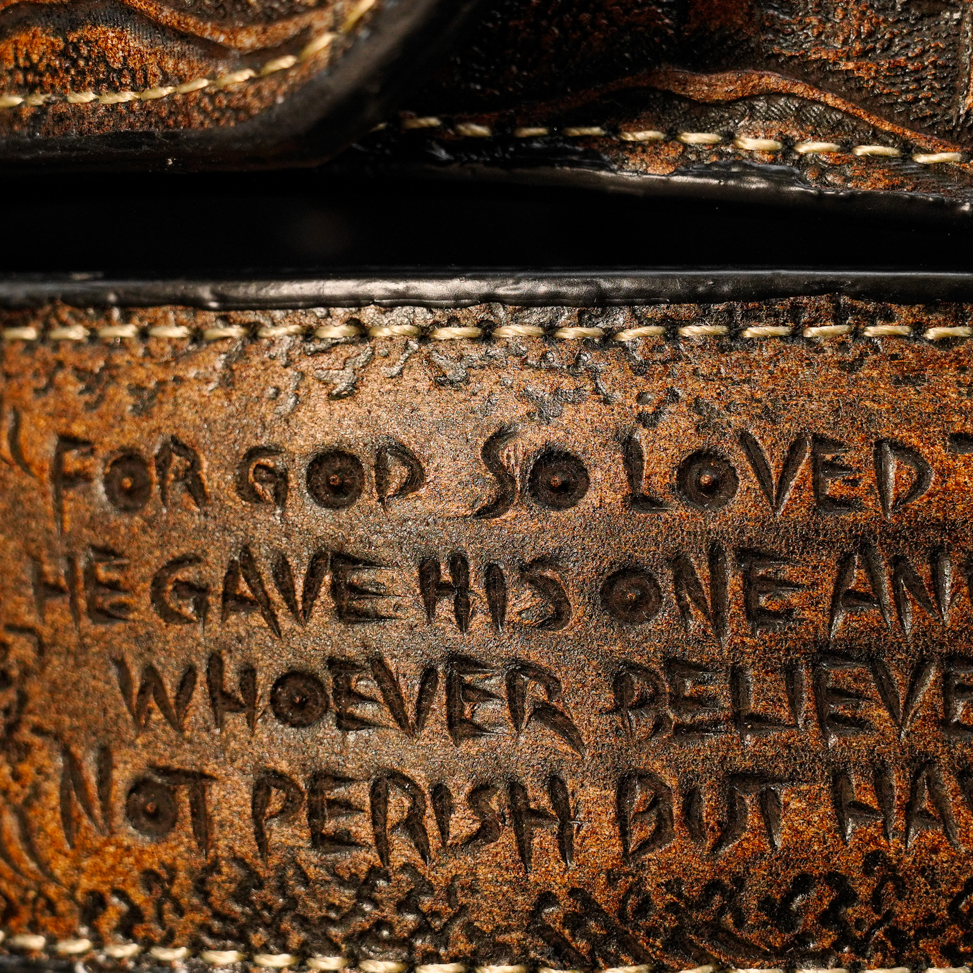 “FOR GOD SO LOVED” Tan Safari Hand Tooled Belt - Image 3