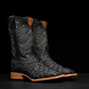 AUTHENTIC Black Caiman - Black Laser  – Square Toe