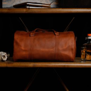 Tan Brown Leather Duffel Bag