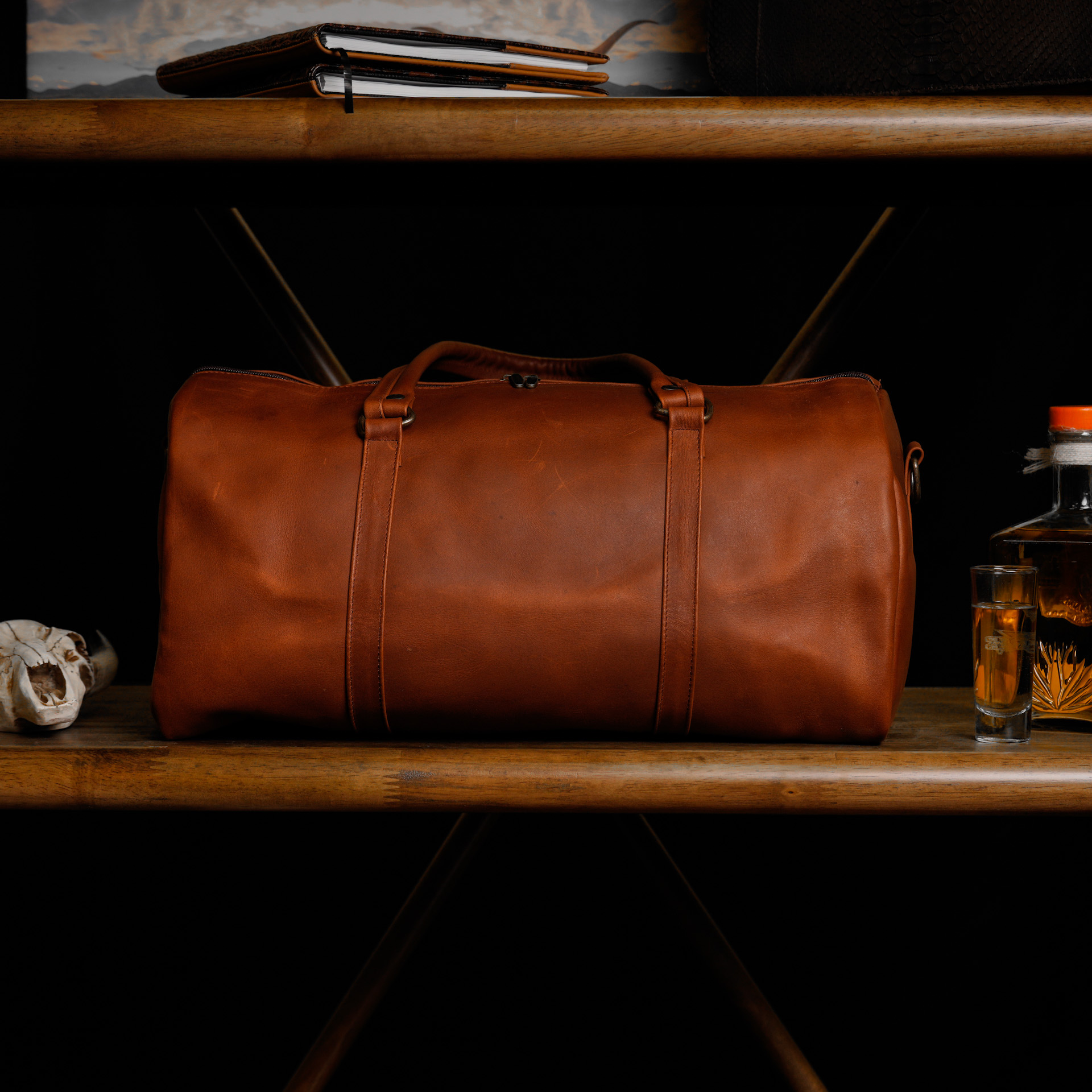 Tan Brown Leather Duffel Bag