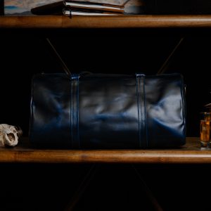 Dark Navy Blue Leather Duffel Bag
