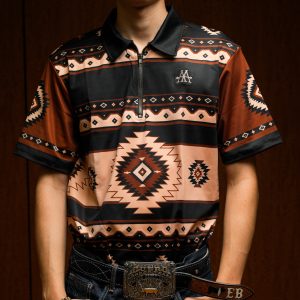 Black Brown Aztec 2 Ace Outfitters Quarter Zip Performance Polo