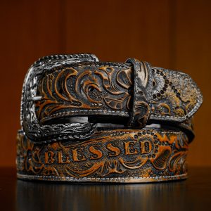 Brown Tan Safari Hand Tooled Belt