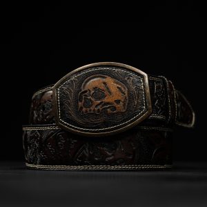 “The Deadman’s Hand” Tan Safari Hand Tooled Belt