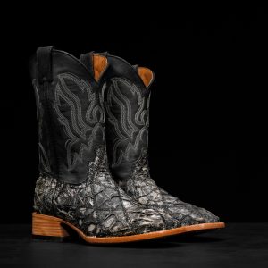 AUTHENTIC Gray Washed Patch Work Pirarucu – Square Toe
