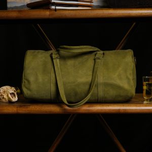 Olive Green Leather Duffel Bag