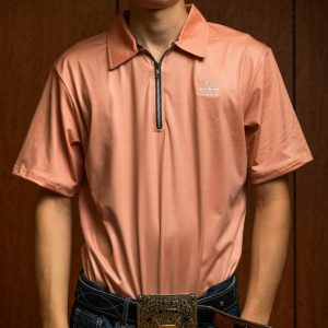 Peach Solid 2 Ace Outfitters Quarter Zip Performance Polo