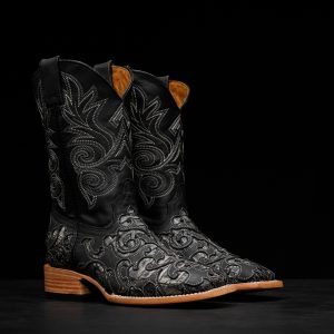 AUTHENTIC Gray Caiman - Black Laser – Square Toe