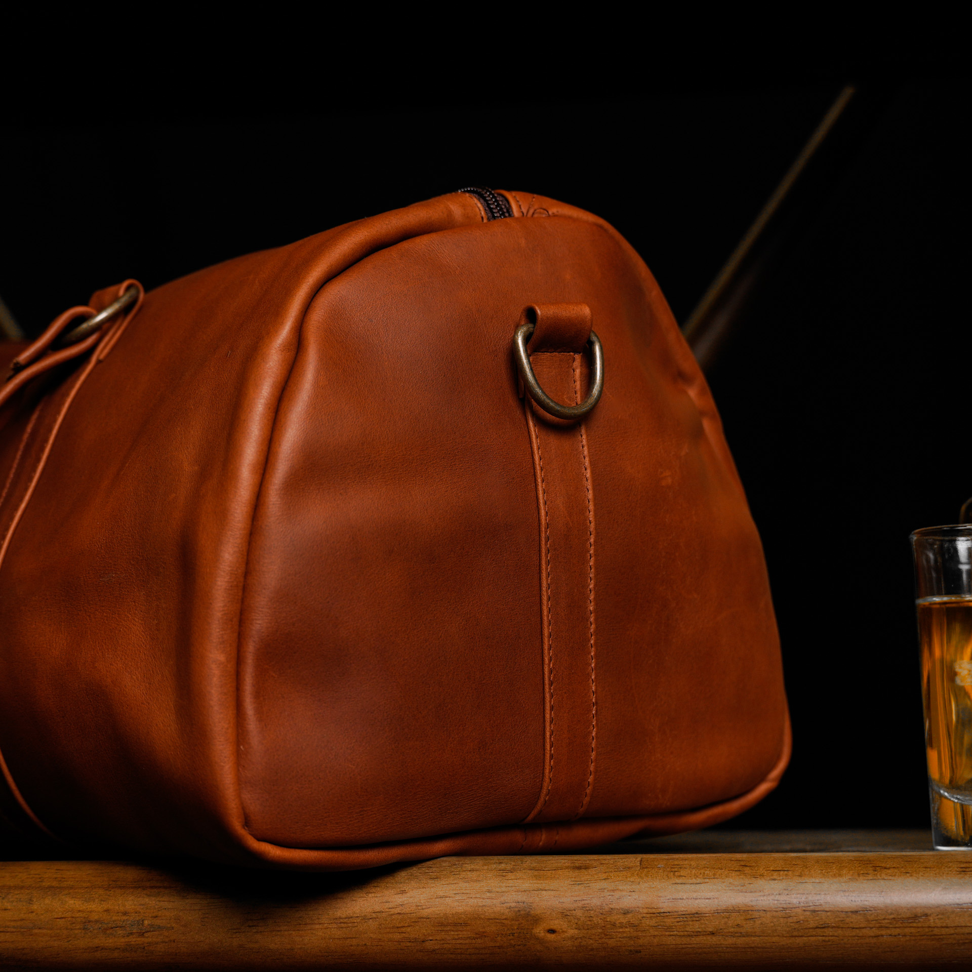 Tan Brown Leather Duffel Bag - Image 3