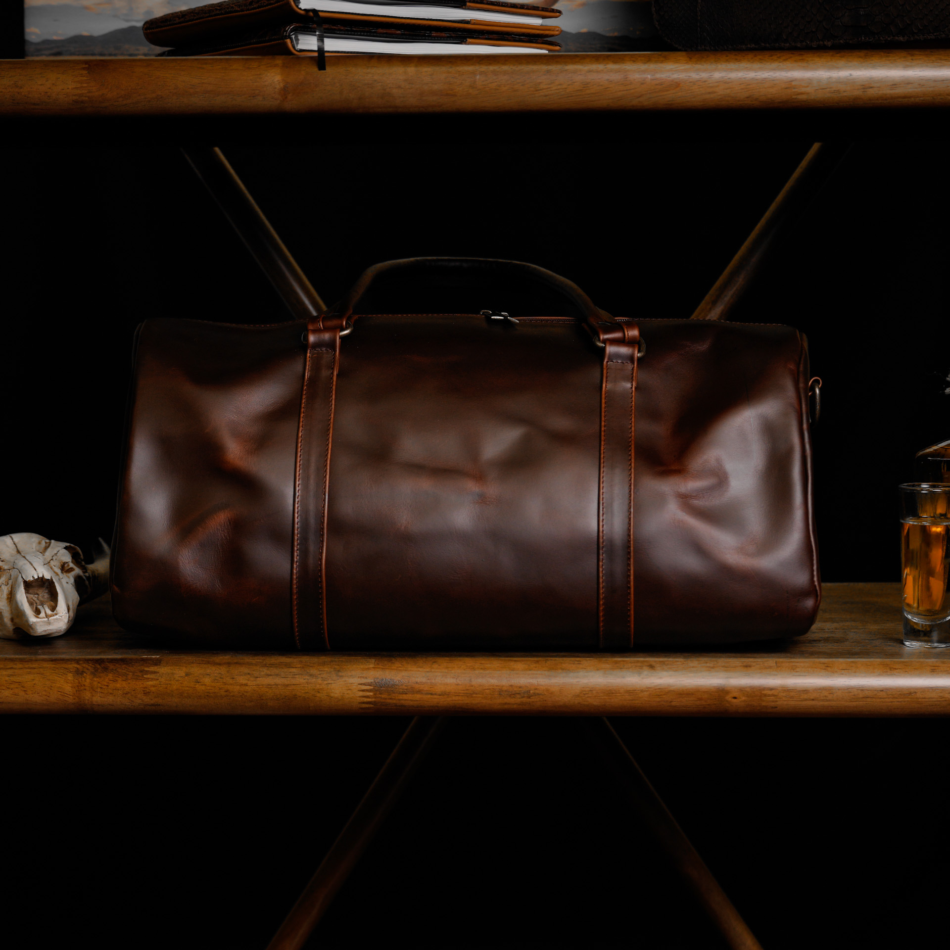 Walnut Brown Leather Duffel Bag