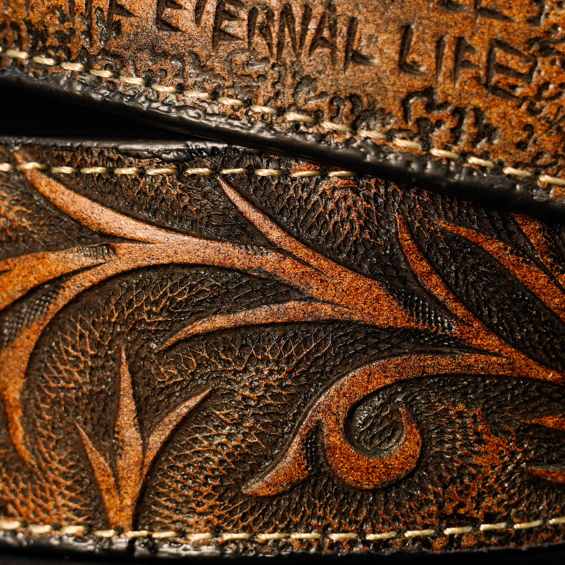 “FOR GOD SO LOVED” Tan Safari Hand Tooled Belt - Image 4