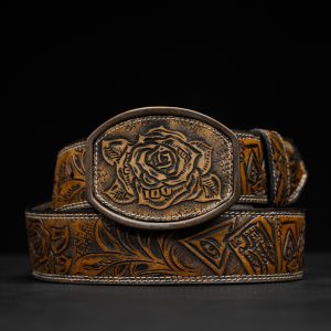 "Blackjack" Tan Safari Hand Tooled Belt