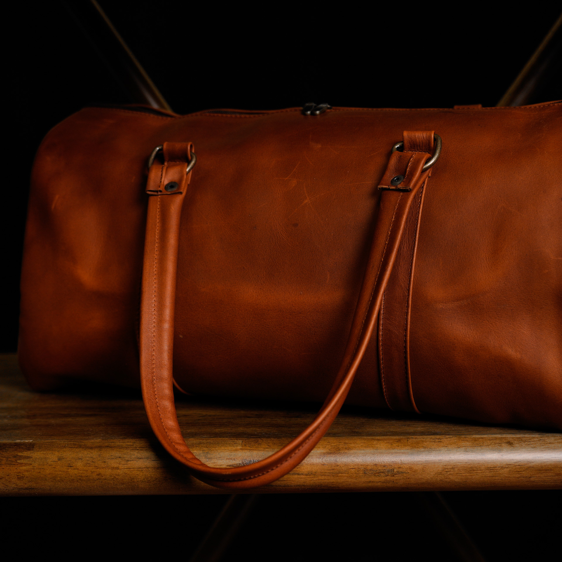 Tan Brown Leather Duffel Bag - Image 2