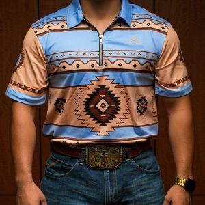 Baby Blue Aztec 2 Ace Outfitters Quarter Zip Performance Polo