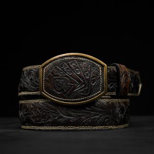 "The Gambler" Brown Hand Tooled Belt