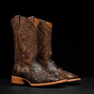 AUTHENTIC Brown Sand Patch Work Caiman – Square Toe