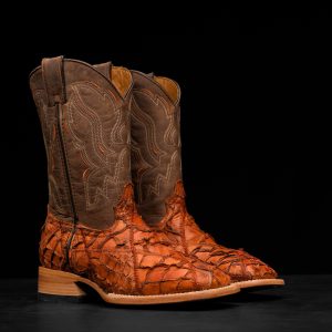 AUTHENTIC Cognac Patch Work Pirarucu – Square Toe