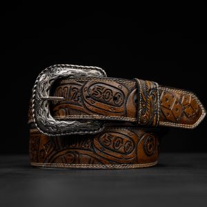 “The Gambler 2.0” Tan Safari Hand Tooled Belt