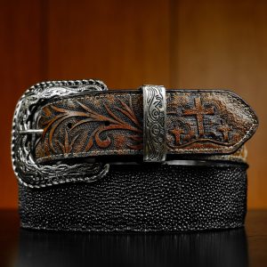 Black Stingray With Brown Hand Tooled Belt