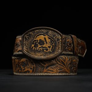 “The Deadman’s Hand” Tan Safari Hand Tooled Belt