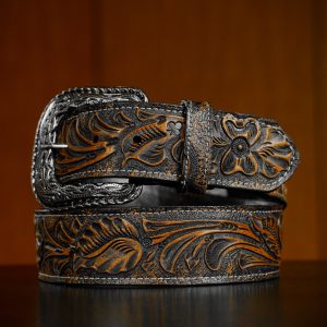 Brown Tan Safari Hand Tooled Belt