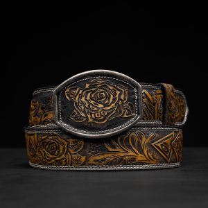 "Blackjack" Tan Safari Hand Tooled Belt