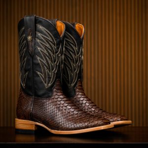 AUTHENTIC Brown Python – Arena Square Toe