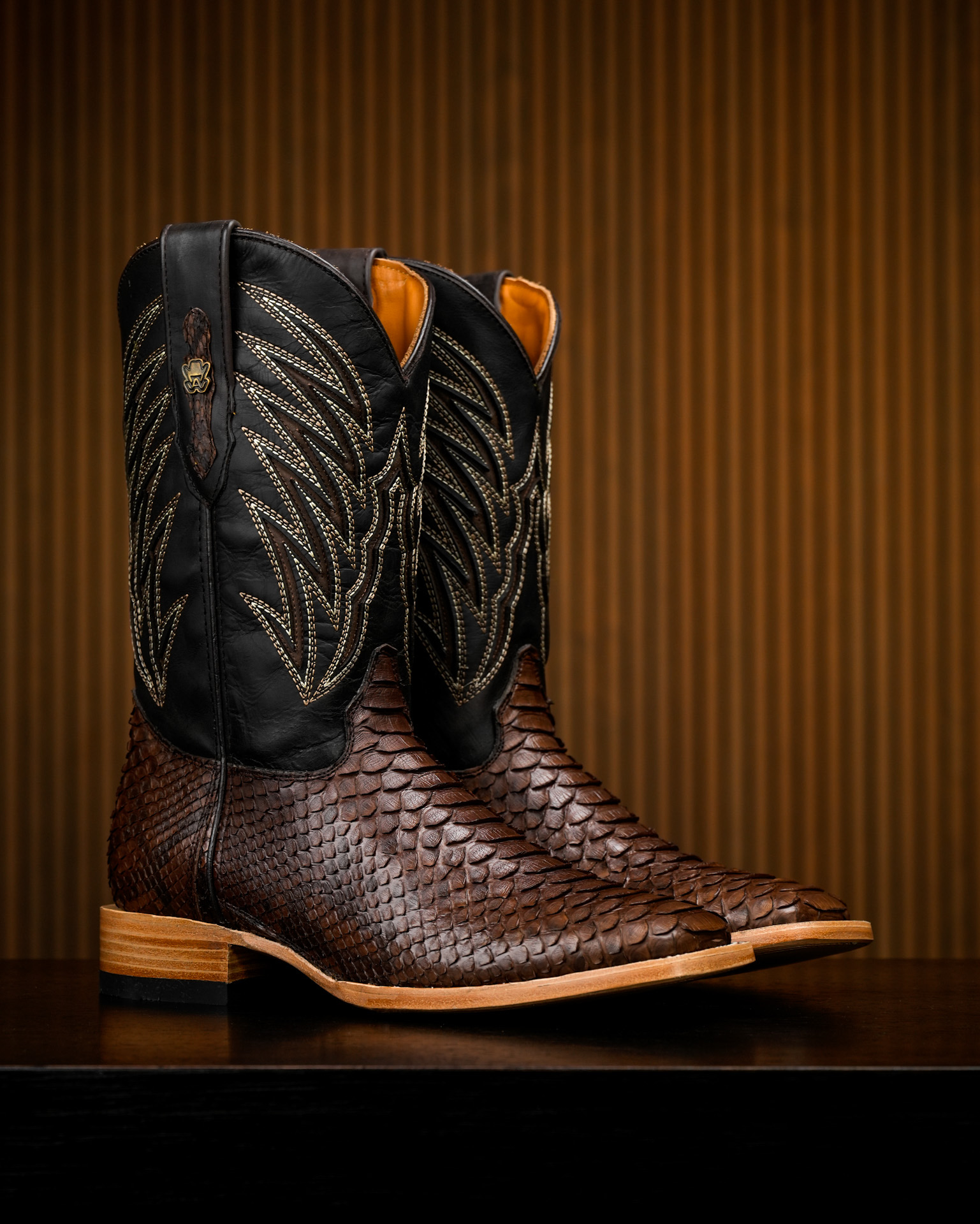 AUTHENTIC Brown Python – Arena Square Toe