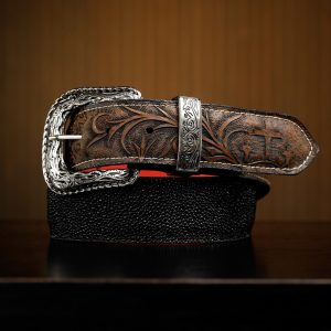 Black Stingray With Brown Safari Hand Tooled Belt