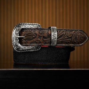Black Stingray With Brown Hand Tooled Belt