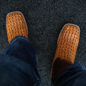 Honey Caiman Horn Back - Square Toe