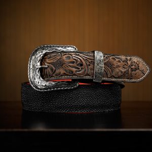 Black Stingray With Brown Safari Hand Tooled Belt