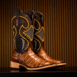 Cognac Caiman Belly - Square Toe