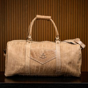 Matte Tan Nubuck Alligator Duffel Bag