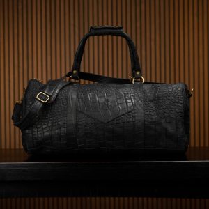 Matte Black Nubuck Alligator Duffel Bag