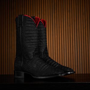 Matte Black Full Caiman Belly - Square Toe